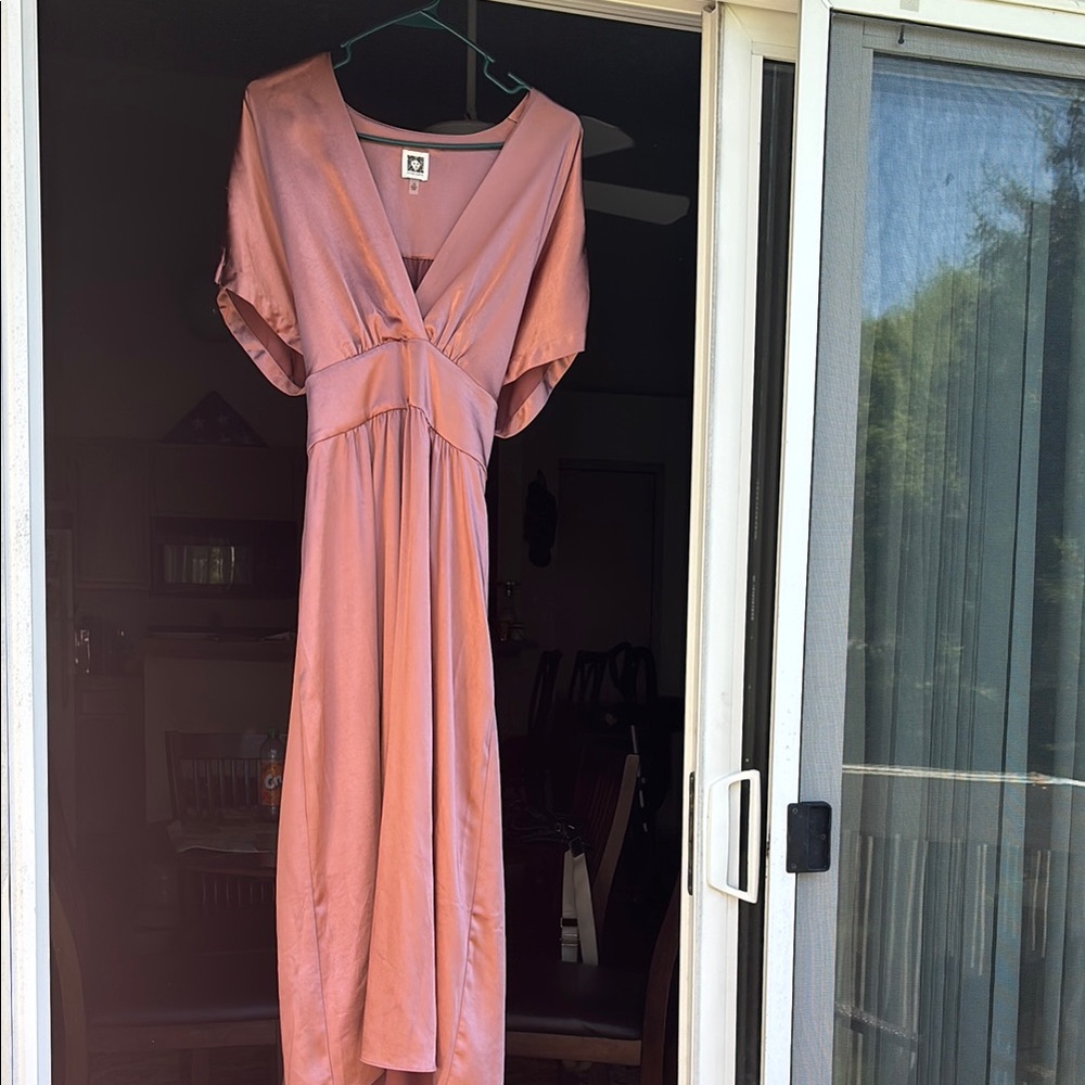 Anne Klein Pink Tie Back Satin Maxi Dress